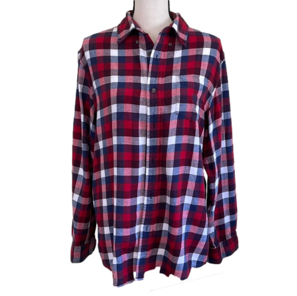 Chaps Performance red, white & blue plaid flannel button down shirt - medium